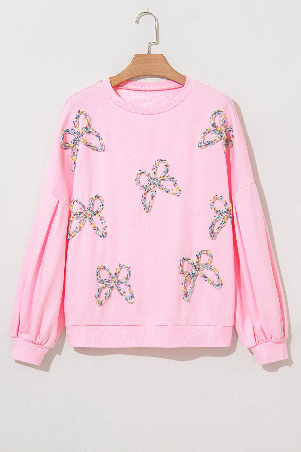 Light Pink Sweet Bow Lantern Sleeve Oversized Pullover Sweatshirt cf320b82bf99d3cd