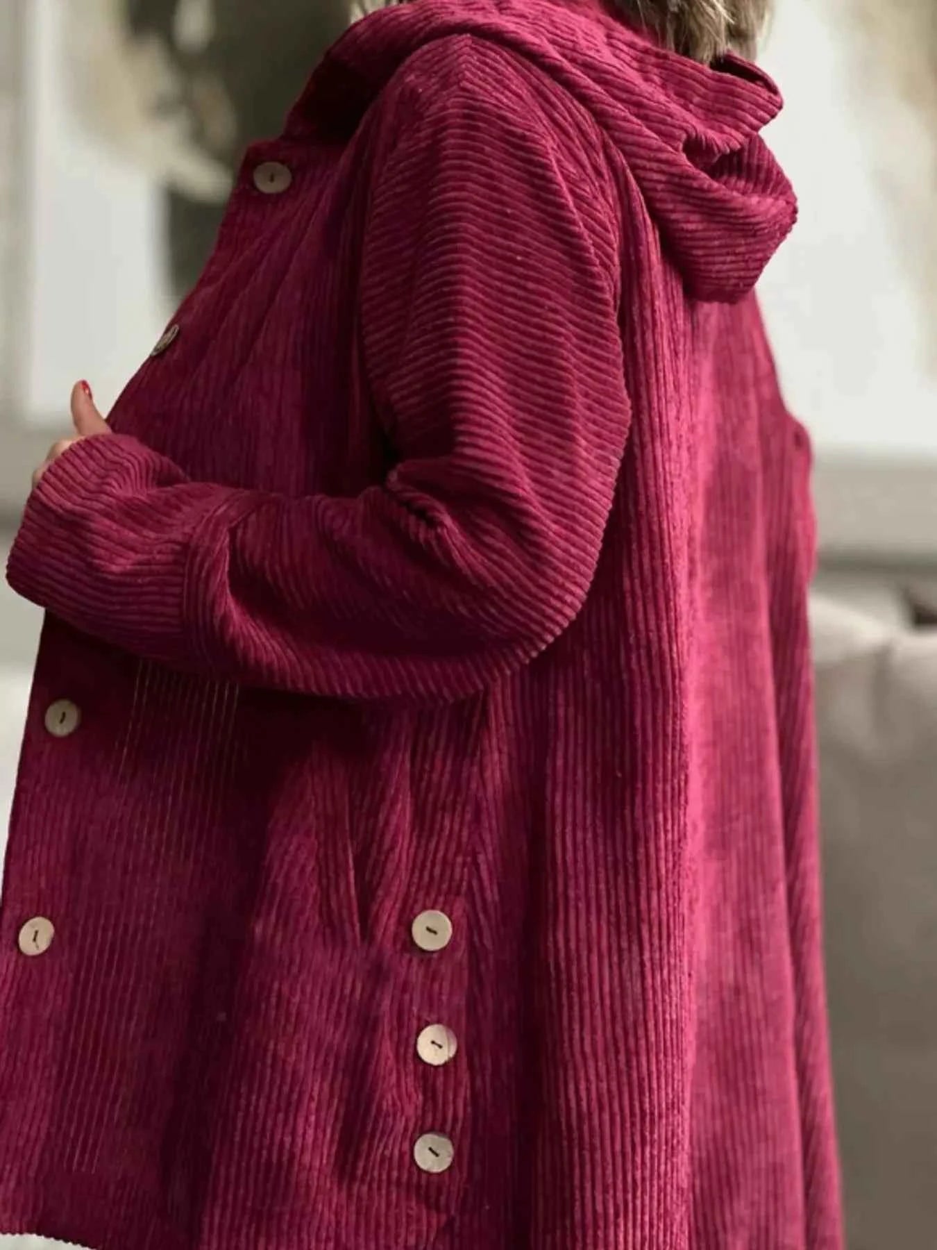 Full Size Corduroy Hooded Button-Up Jacket Plus Size cf3665025e3b41c7ad67d814068f31c0-Max-Origin