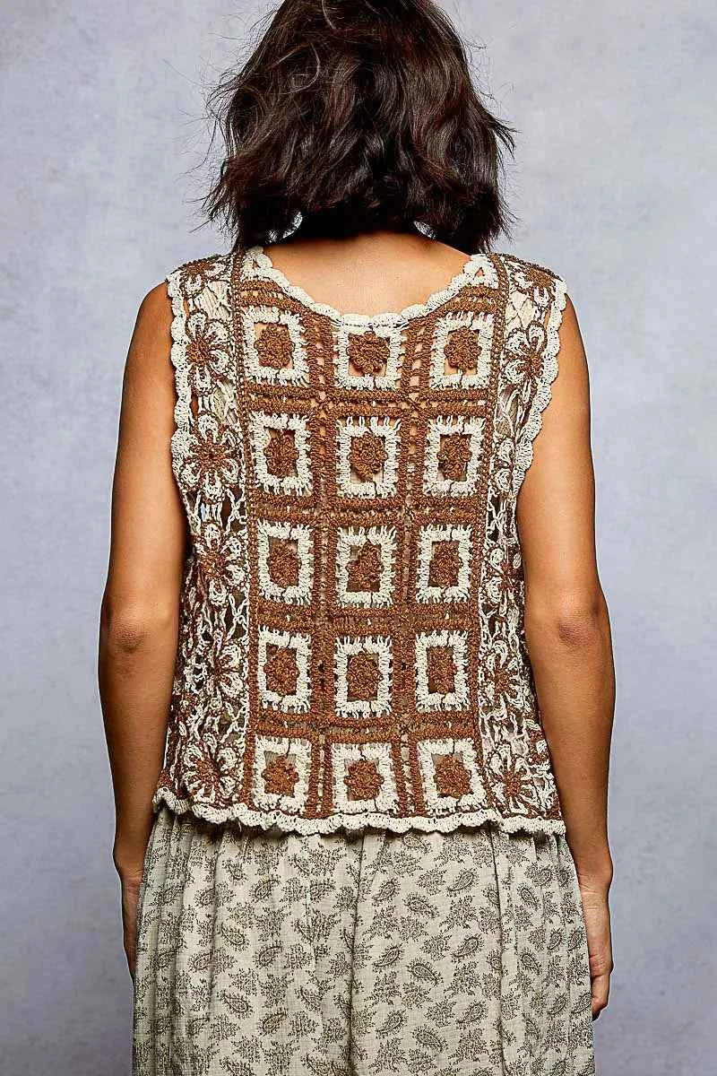 POL Tie Front Floral Pattern Crochet Vest with Scalloped Edge cf3b69c8-11a0-426e-ab9b-3cf4ce27d1a5-Max-Origin