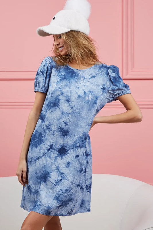 BiBi Puff Sleeve With Side Pockets Tie Dye Dress cf504d9622684d628cb54fc8d91f2b88-Max-Origin