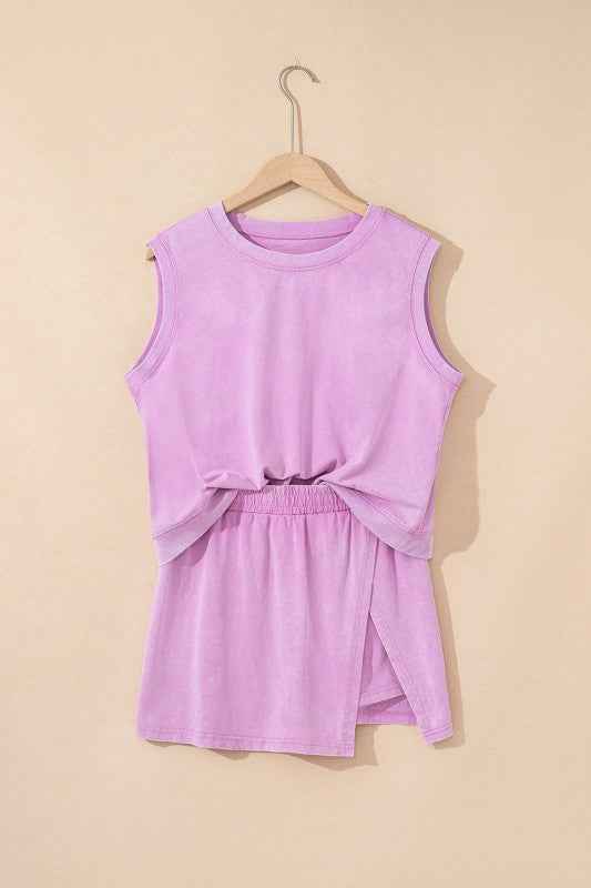 Mineral Wash Tank Top and Lined Split Skirt Set cf51692d-1788-400f-8a18-1b98606f1e67