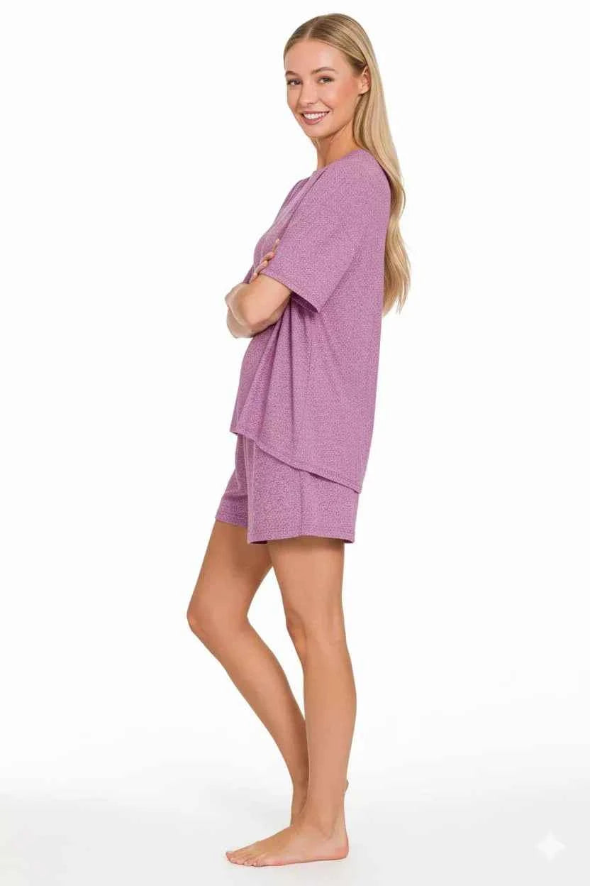 Zenana Soft Melange Short Sleeve Tee and Shorts Set cf6005ab-6574-4c37-b155-0152d91c1a11-Max-Origin