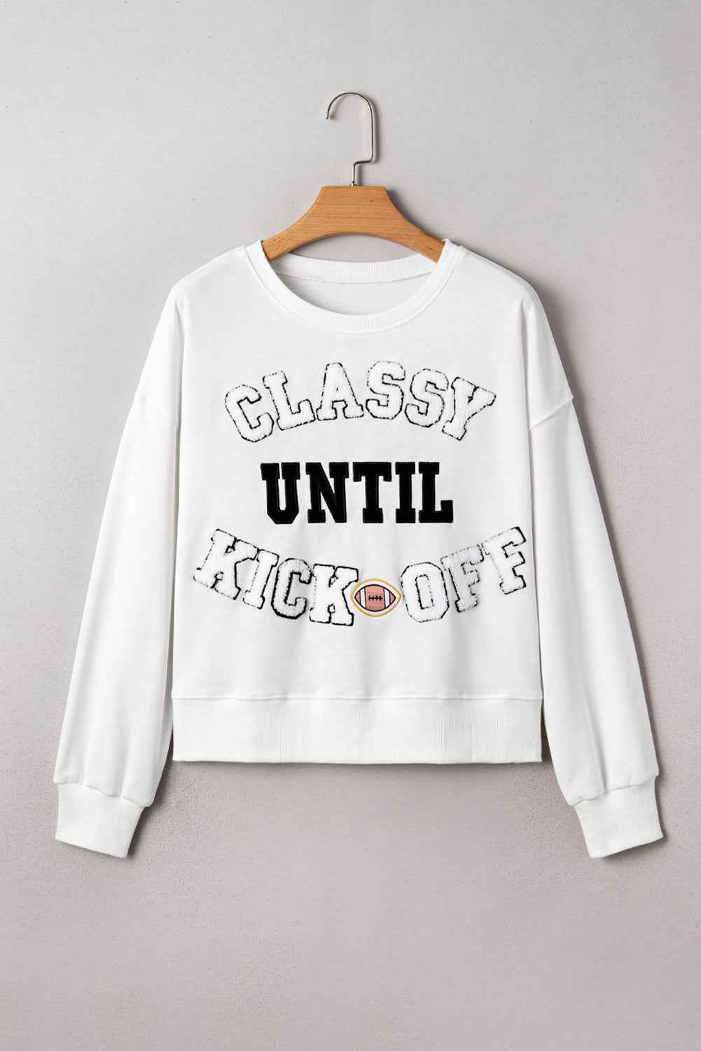 Black CLASSY UNTIL KICKOFF Plush Letter Patched Loose Sweatshirt cf6728e0ed166942