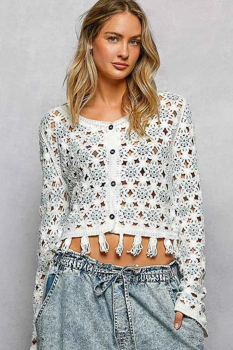 POL Openwork Floral Crochet Cardigan with Tassel Hem OFF WHITE BLUE One Size cf67f48b-83e8-4ba7-b86a-4c75bf1601ec-Max-Origin