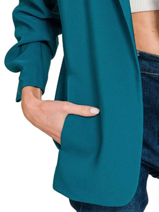 Woven 3/4 Ruched Sleeve Open Front Classic Blazer cf6d1707-d6e1-42bb-8616-cf4754f0ed6d-Max-Origin