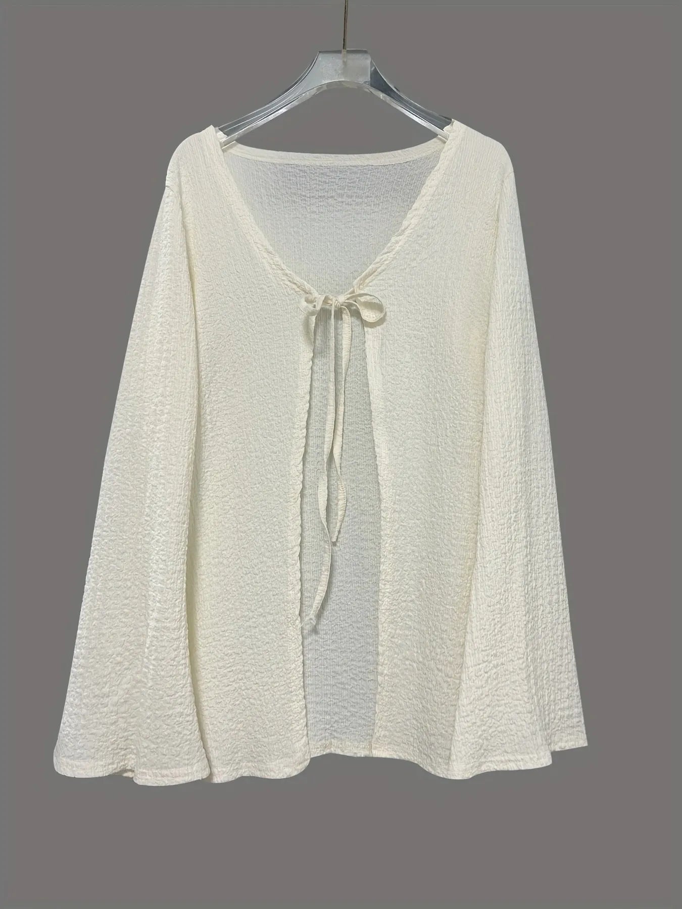 Tie Front Long Sleeve Top and Shorts Set cf70a7b4425d4e5ab444755f60a165a4-Max-Origin