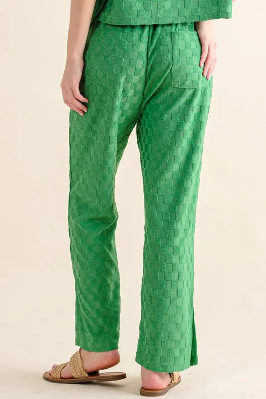 Brushed Texture Checkerboard Casual Pants with Slit cf71e5d156224484888d904f93ad5a58-Max-Origin