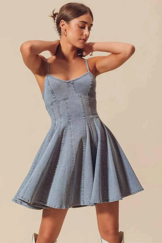 A Line Fit and Flare Denim Mini Dress DENIM cf7b38cedbe843659a10970e79d48f1a-Max-Origin