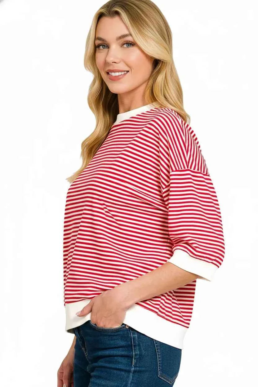 Zenana Striped Contrast Trim Banded Bottom Top cf7c924b-7f6e-40b2-ae4b-0ae9ad53fc09-Max-Origin