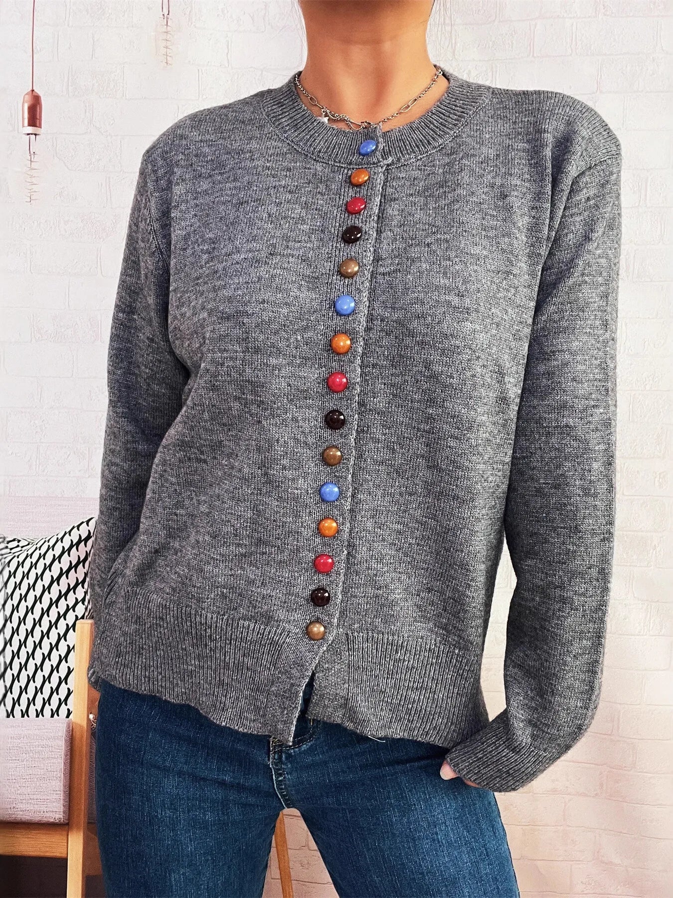 Button Up Long Sleeve Cardigan Gray One Size cf82f521839b440d85af76ada9e62fd5-Max-Origin