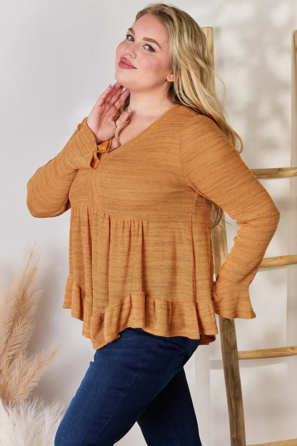 Hailey & Co Full Size V-Neck Flounce Sleeve Blouse cf845244-64b1-4112-b54c-e060b280875a-Max