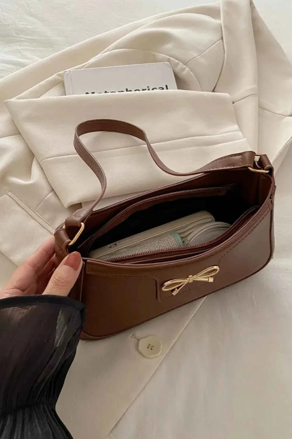 Bow Trim PU Leather Shoulder Bag cf875bda-d9e9-474d-b3f6-5ede8975a65d-Max