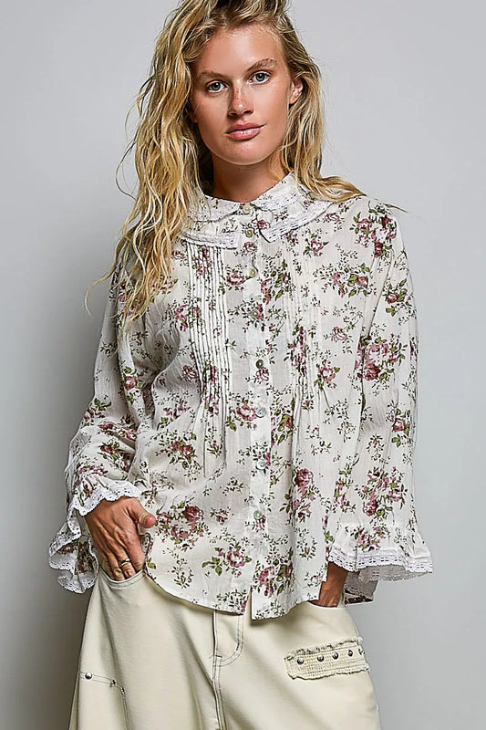 Floral Lace Trim Pintuck Button-Down Shirt cf92f26e-0ab6-4a11-a842-5bfc3c09333a-Max-Origin