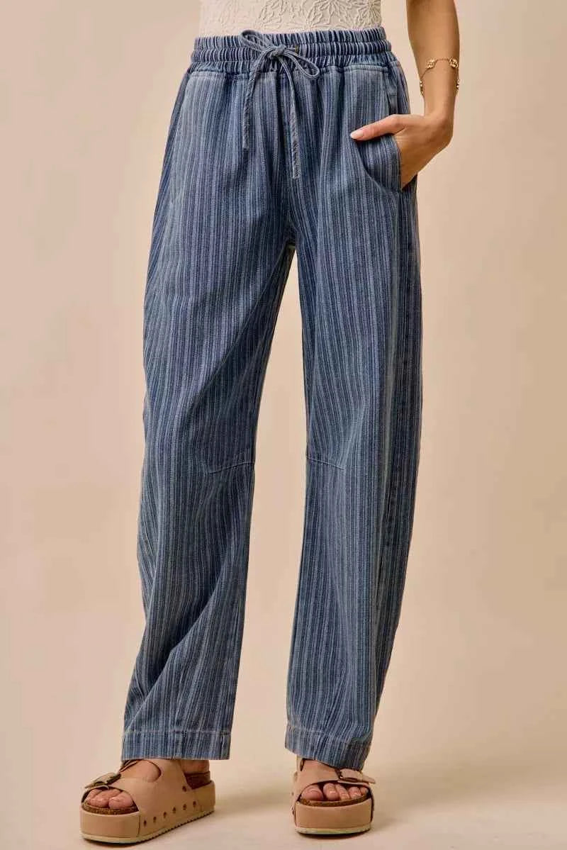 SO ME Stripe Denim Barrel Jeans Drawstring Waistband cf977759e4f048b9892339b7b787efdf-Max-Origin