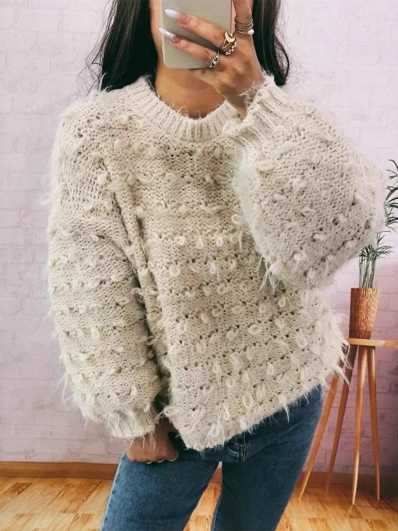 Chunky Round Neck Long Sleeve Sweater cfa1888c7b404240abfbbf24b93ec2ea-Max-Origin