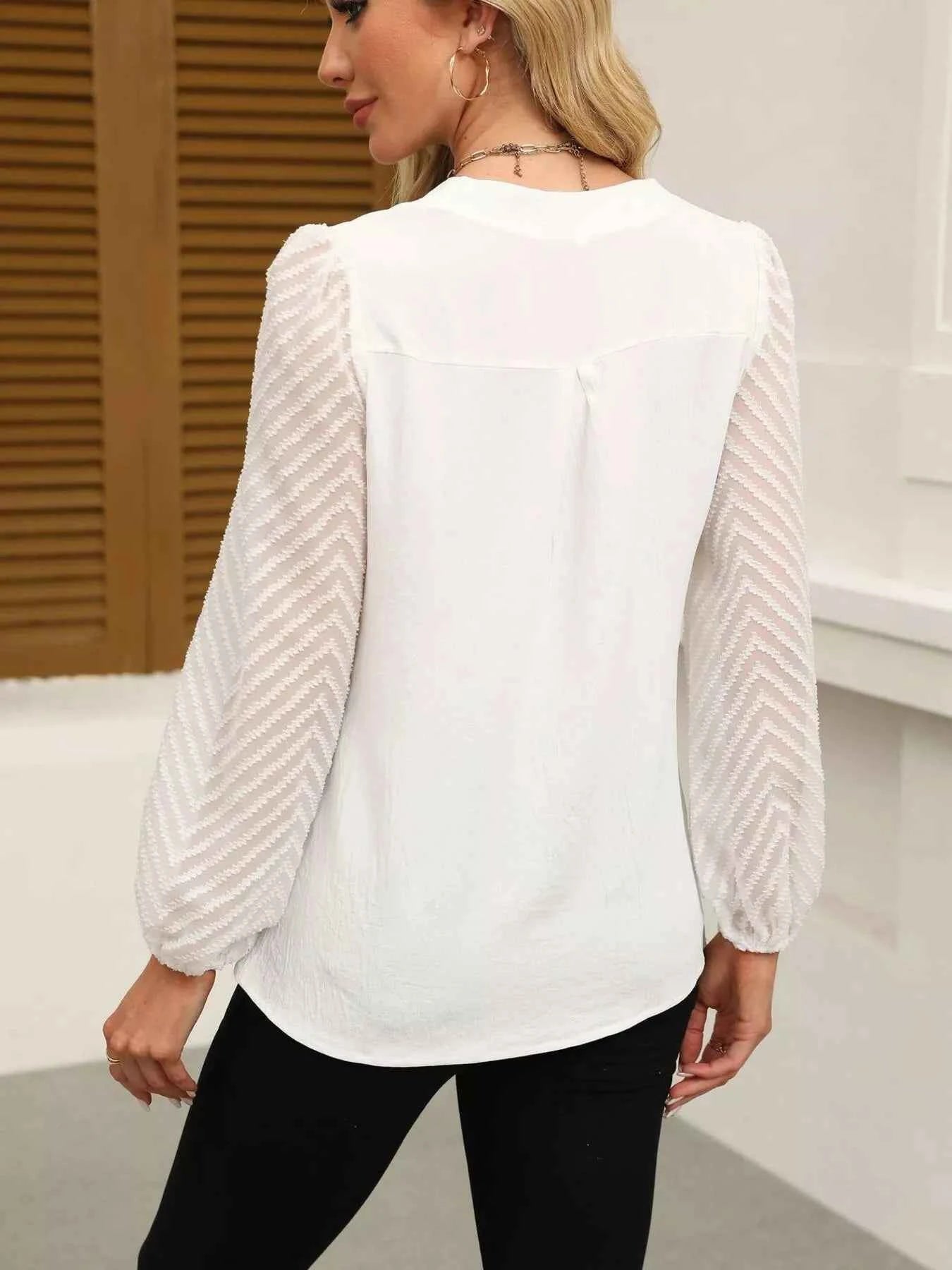 Notched Balloon Sleeve Blouse cfa1ccda0f4b44e5bb69eea584db4a93-Max-Origin