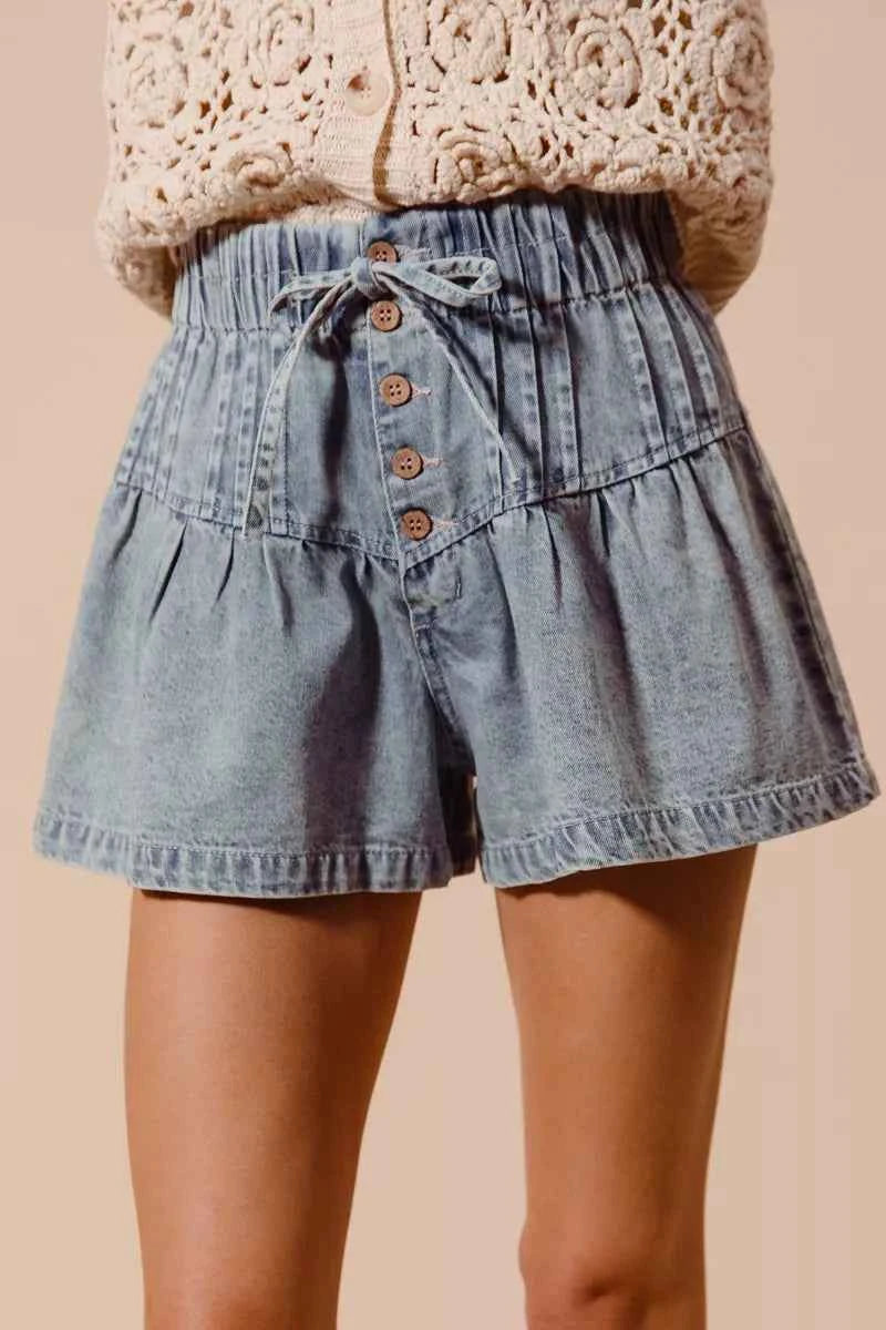 SO ME Flared Denim Shorts with Elasticized Waist DENIM cfa93b7f8bb949389b22e15b4c99d170-Max-Origin