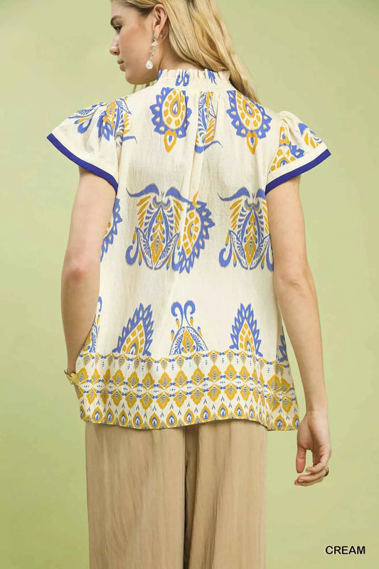Border Print Split-Neck Boho Top cfaad1a9-038b-45c9-bf41-081caf613ab6-Max-Origin