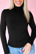 Black Slim Fit High Neck Long Sleeve Basic Top Black 93%Viscose+7%Elastane cfadf82d7fbde4d7