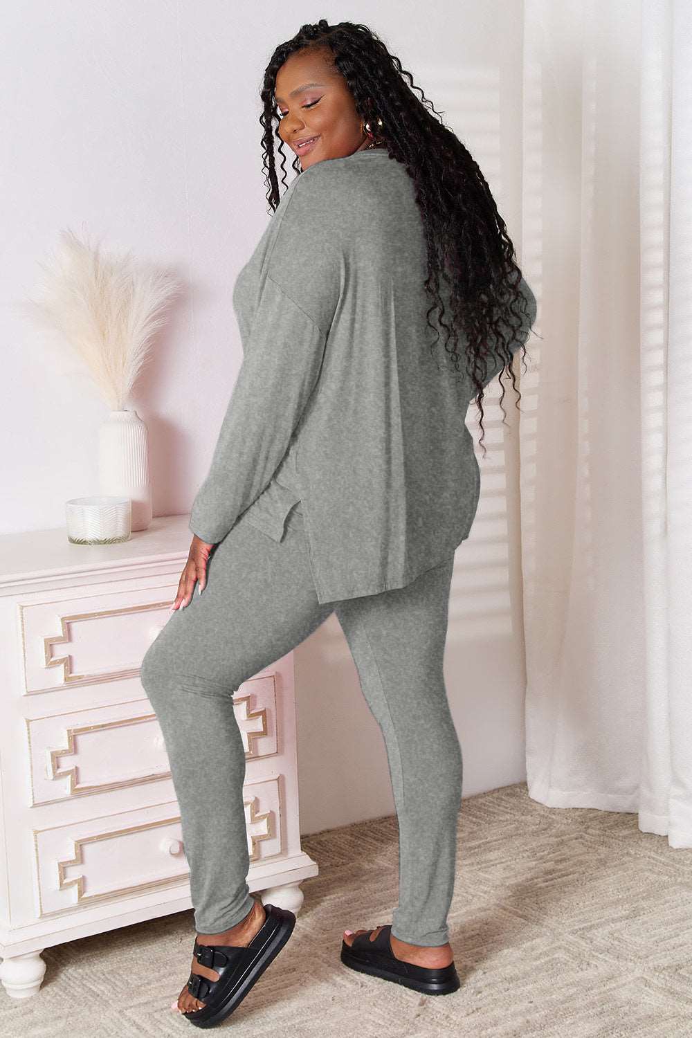 Basic Bae Bamboo Full Size V-Neck Long Sleeve Top and Pants Lounge Set