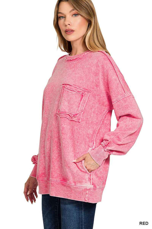 Zenana Halo Washed French Terry Exposed-seam Sweatshirt cfc32366143442cdb7405172cdc6e297-Max