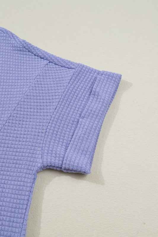 Solid Waffle Knit V-Neck Short Sleeve Top cfc3a580-0001-4548-a91e-a14bbec7d50e