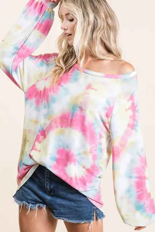 Tie Dye Print Terry Top With Puff Sleeves cfcee4043c7c4604b4e62cf31dd97558-Max-Origin