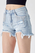 RISEN Frayed Hem Denim Shorts with Fringe Detail Pockets LIGHT cfd1dc52-6eb0-497e-9ae8-b491aab5a7ee-Max