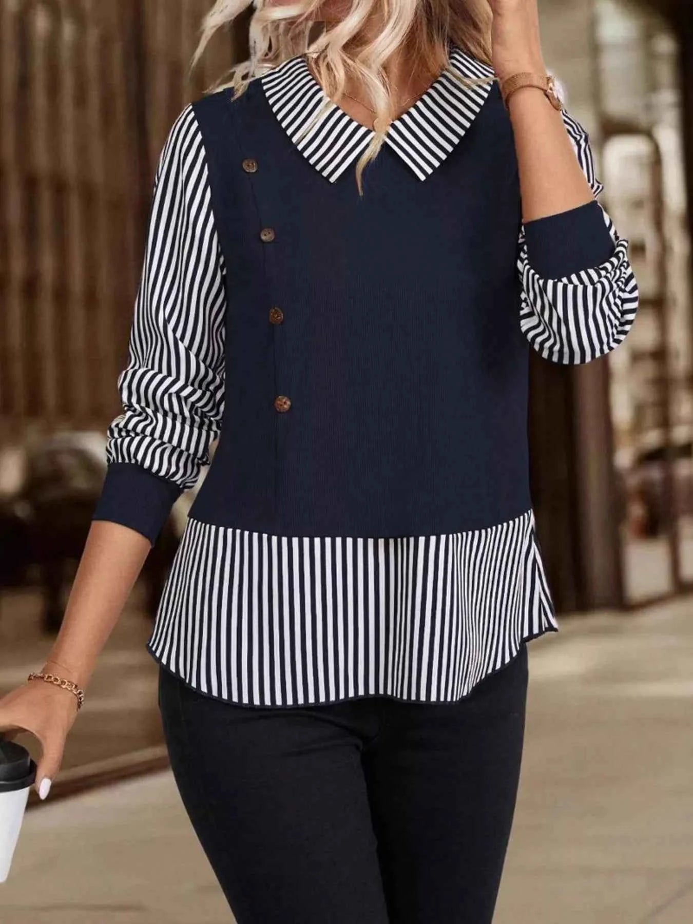 Striped Long Sleeve Blouse cfd3c840f9ee4c34ba3b8f17df60d9cc-Max-Origin