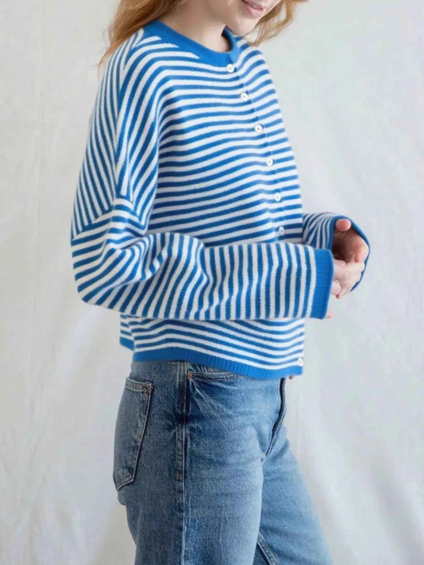 Striped Button Front Long Sleeve Cardigan cfde2885-a137-4f44-a175-1d73c44e7b73-Max-Origin
