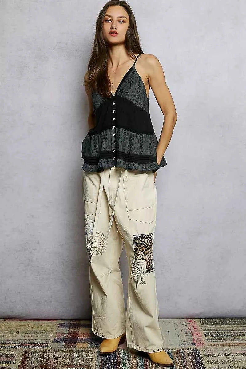 POL Button Front V-Neck Ruffled Cami with Pintuck Accents cfe01718-1009-4836-85bb-7fb02fd4e56b-Max-Origin