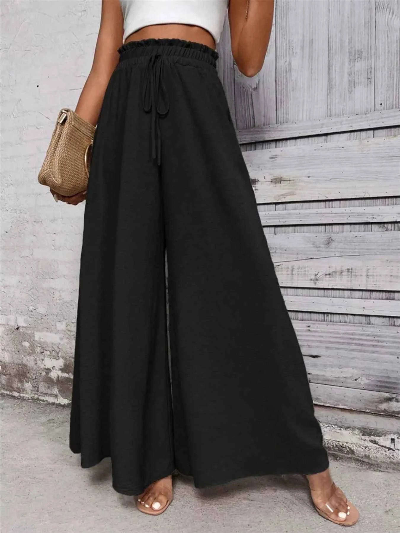 Frill Wide Leg Pants Black cfe479e21c87416f8f42bedcc6198053-Max-Origin