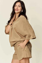 Double Take Texture Half Sleeve T-Shirt and Drawstring Shorts Set d00e0f67-95a0-44b4-b6d7-29c38a79836b-Max