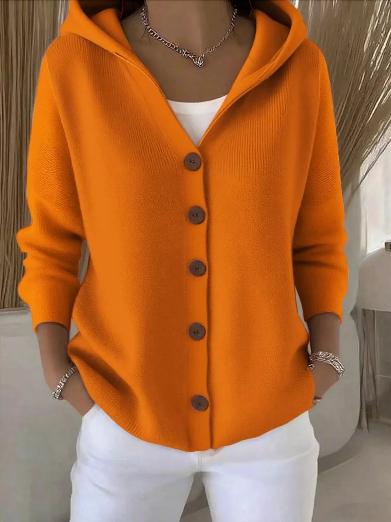 Full Size Hooded Button-Front Soft Knit Cardigan Plus Size Orange d014bfc39a114111af9c8b6c831713f7-Max-Origin