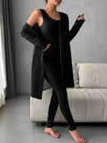 Ribbed Tank Long Sleeve Cardigan and Pants 3 Piece Lounge Set Dark Gray d015a156423244699a28989ed7c82239-Max-Origin
