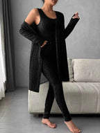 Ribbed Tank Long Sleeve Cardigan and Pants 3 Piece Lounge Set Dark Gray d015a156423244699a28989ed7c82239-Max-Origin