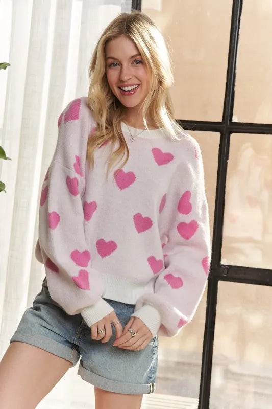 ADORA Heart Round Neck Drop Shoulder Sweater d01da324-c881-429b-aba2-2c29780b4ad0-Max