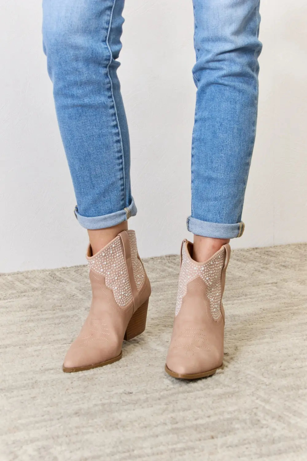 East Lion Corp Rhinestone Ankle Cowgirl Booties Blush d021df97c6db4b18a22f88894ef2836d-Max