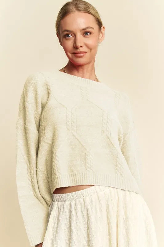 Diamond Cable Pattern Drop Shoulder Sweater d0223074-4cc8-4691-a3e7-bfb8f2831ea3-Max