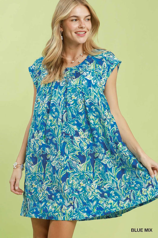 Tropical Floral Flutter Sleeve Swing Dress BLUE MIX d027a5ac-74f9-4703-93e6-848faa52c050-Max-Origin
