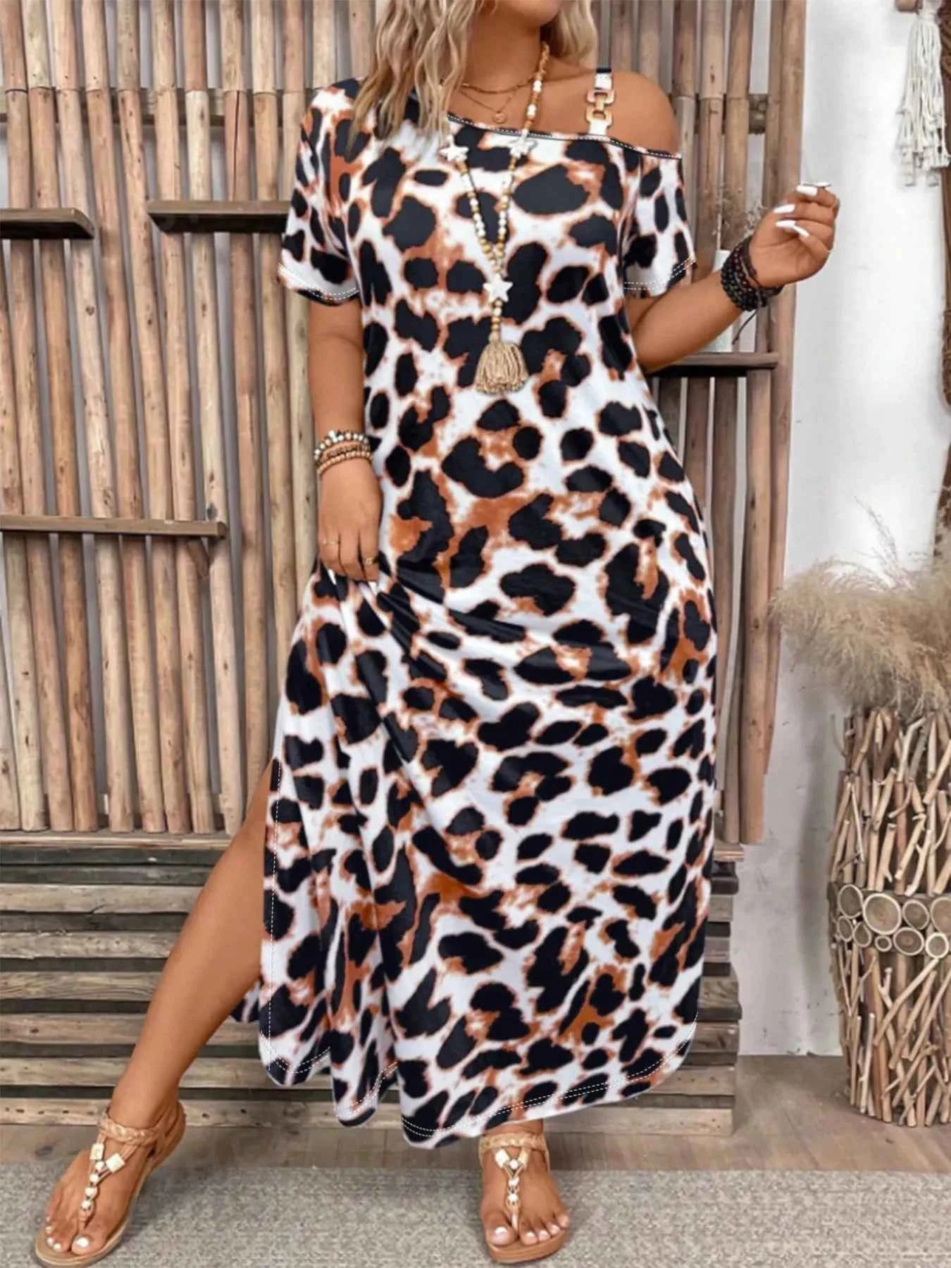 Plus Size Leopard Print Short Sleeve Maxi Dress with Side Slit Leopard d0293086-dcc6-4924-b5f5-fd4eca2d7411-Max-Origin
