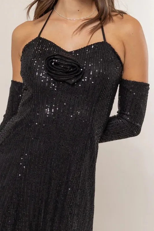 Sequin Rosette Halter Mini Dress d02c50ece3d247e8b6666e1197323917-Max-Origin