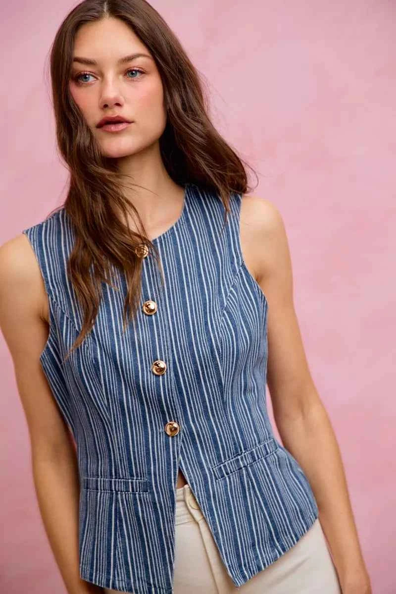 SO ME Stripe Slim Fit Button Front Denim Vest Top d0307c37deb84bf38cadf2a0cfe43f21-Max-Origin