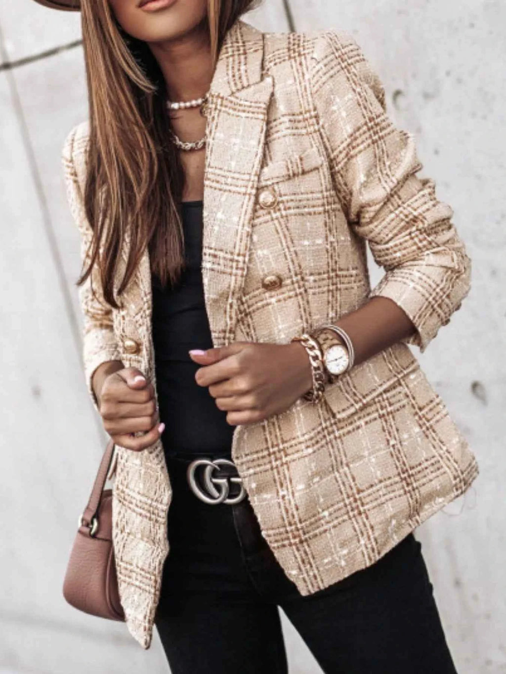 Full Size Plaid Tweed Double-Breasted Blazer Plus Size d030a1a7-e518-44ba-818a-b0385730d218-Max-Origin