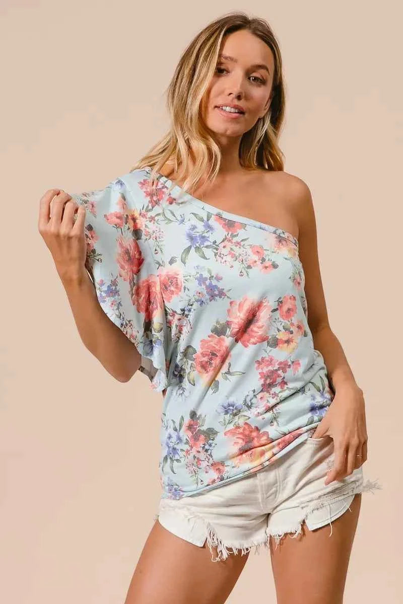 BiBi Floral Printed Jersey Knit Ruffle Sleeve Top d032679273a44c9093cbed24e7de48e8-Max-Origin