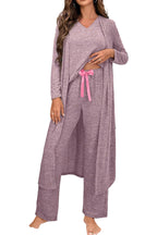 Dark Grey 3pcs V Neck T Shirt Ribbon Knot Pants Open Duster 3pcs Lounge Set d03638cbaaf635ea