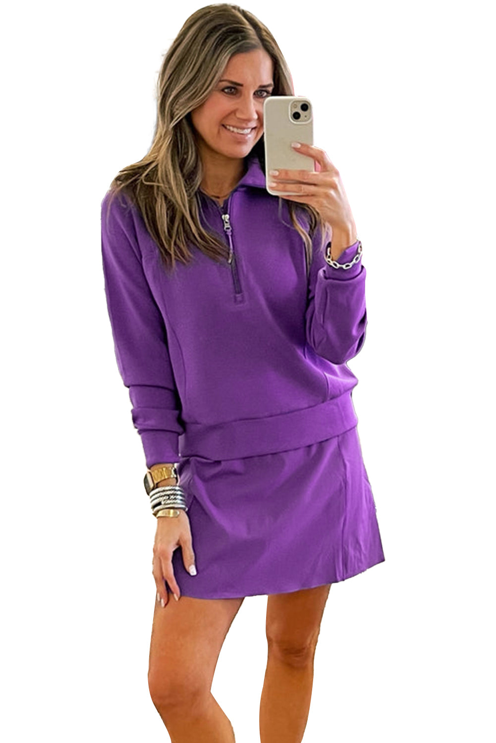 Wisteria Half Zip Sporty Pullover Mini Skirt 2pcs Outfit d036908e04898d28