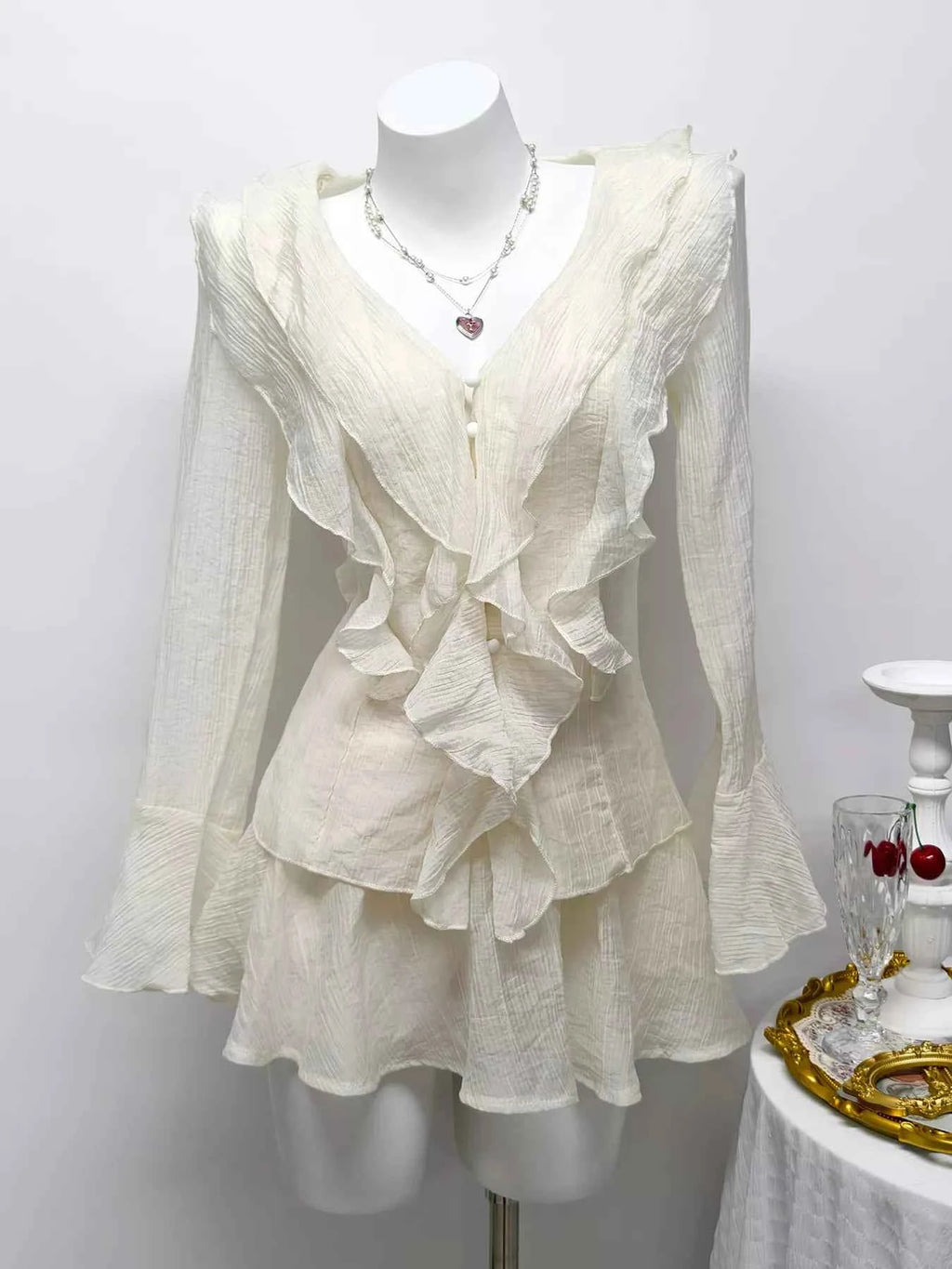 Ruffle Trimmed Blouse and Skirt Set Apricot d03a18a366634640a7e41adce7c72463-Max-Origin