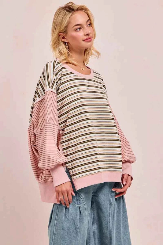Stripe Mixed Top With Cut Edge And Reverse Outseam d03e4f6e02d4489da28f0e0cd3fb0a52-Max-Origin
