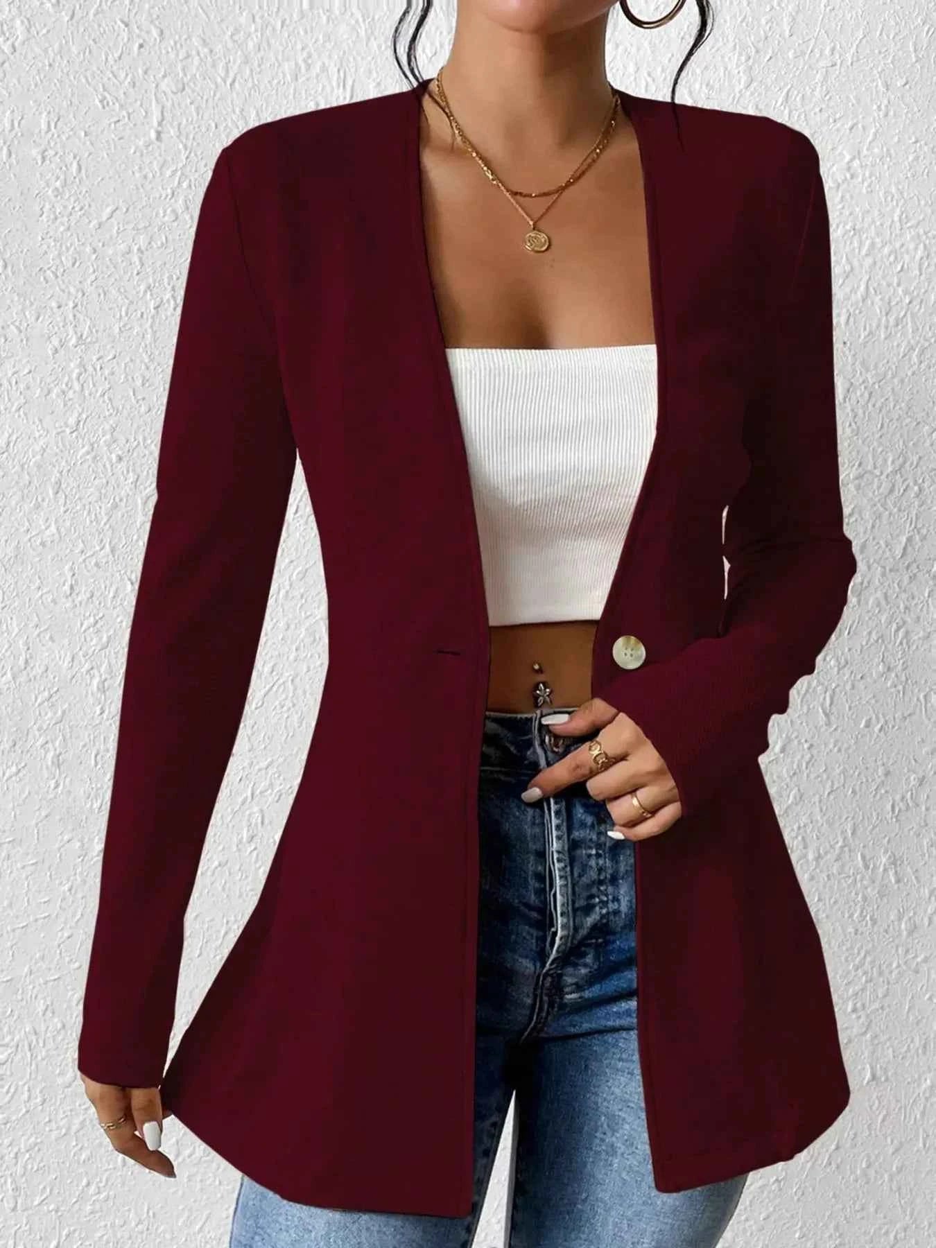 One Button Long Sleeve Blazer d0411b8a5fb747e8863edd1113e13f01-Max-Origin